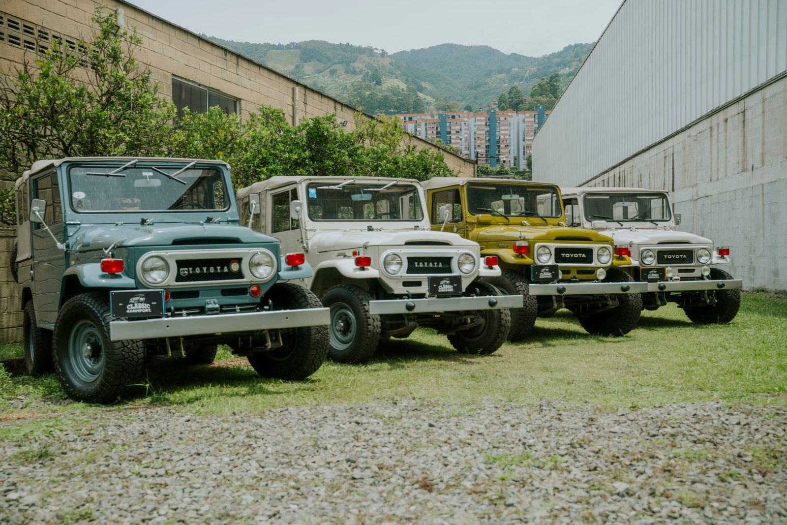 Toyota Land Cruiser FJ40 alignés en Colombie